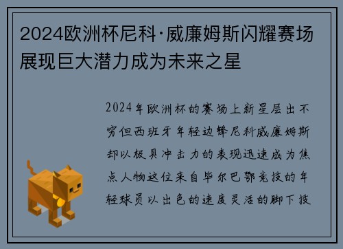 2024欧洲杯尼科·威廉姆斯闪耀赛场展现巨大潜力成为未来之星